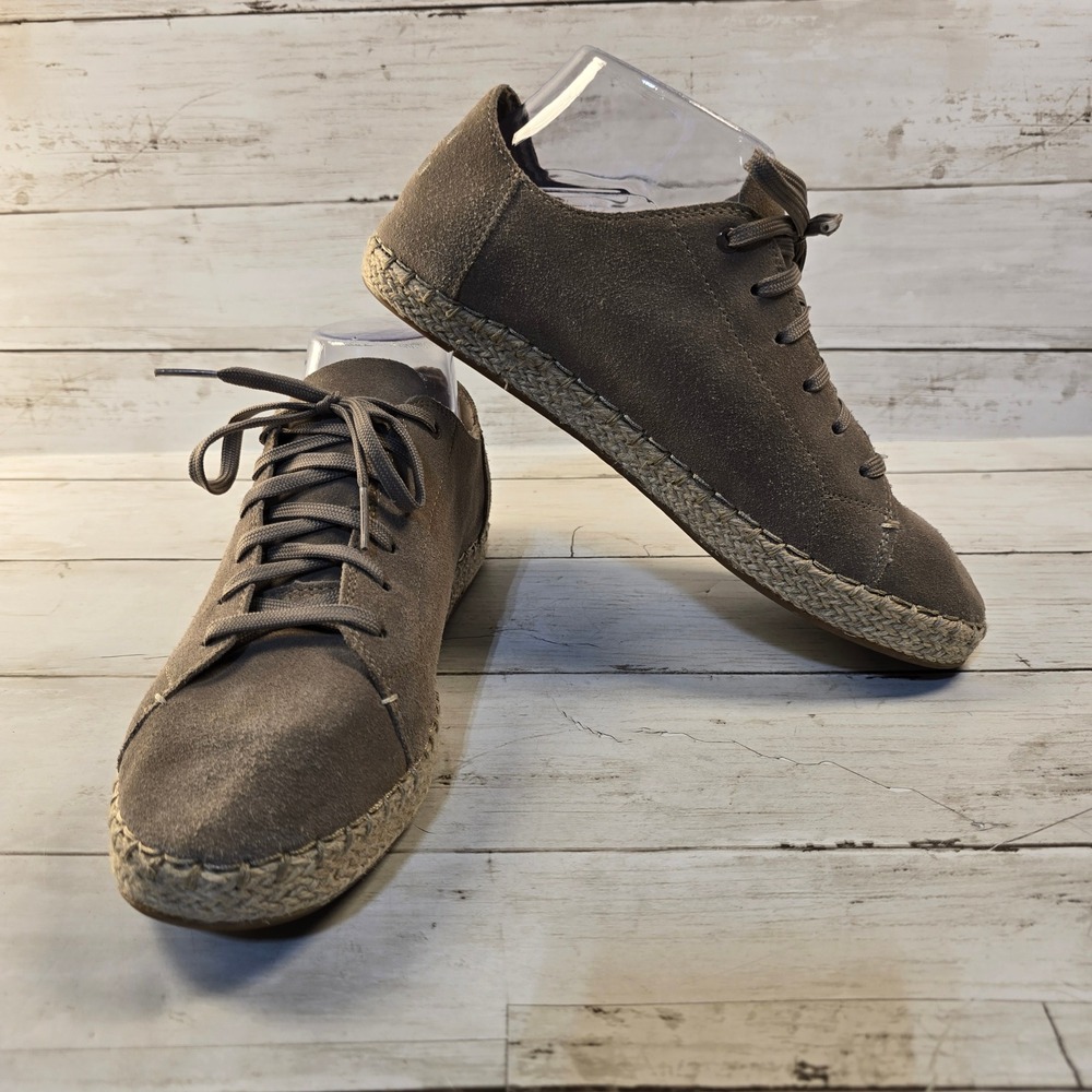 TOMS Womens Suede Espadrille Lace Up Sneakers Taupe Grey Low Top Flats Size 7.5